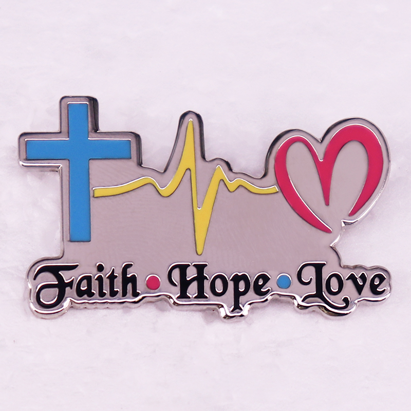 Embroidery Jesus - Faith Hope Love Badge, Pin de