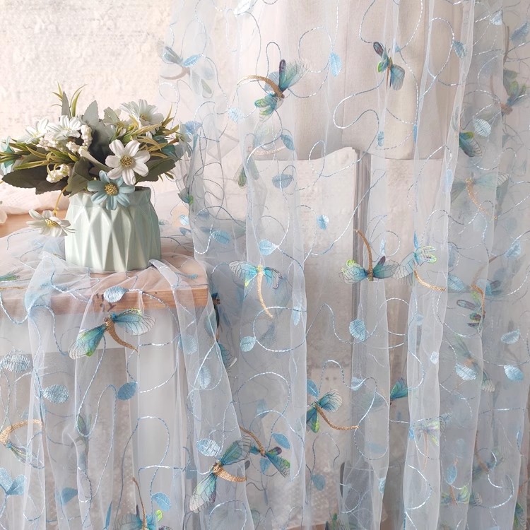 Embroidery Wedding - Tela de malla rosa azul de