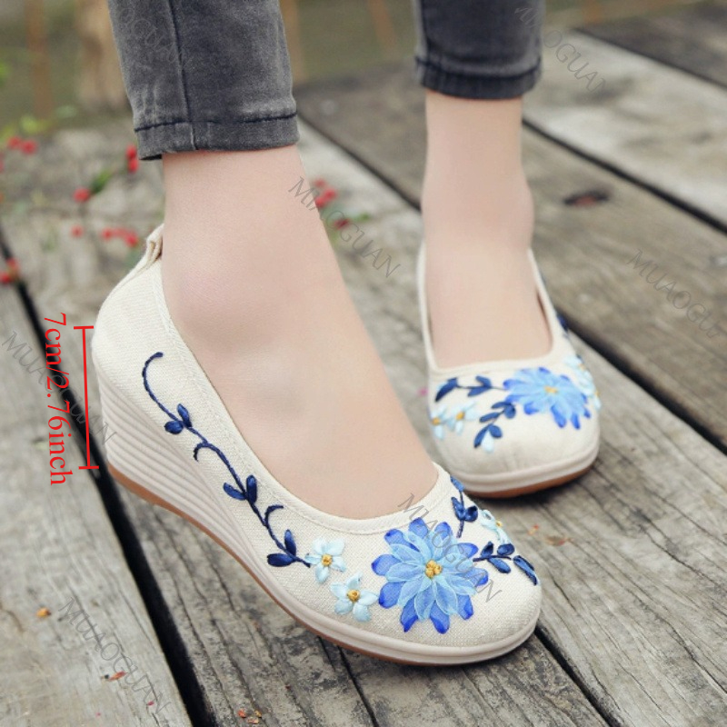 Embroidery Shoes - Zapatos de Plataforma con Cuña Bordados