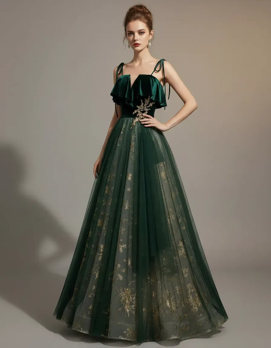 Embroidery Gold - Vestido de Noche con Top de