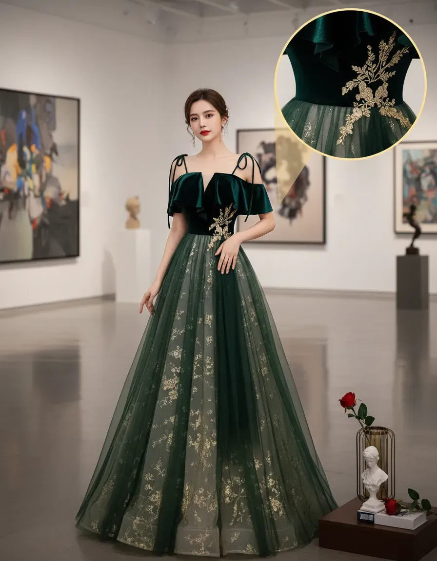 Vestido de Noche con Top de Te - Embroidery Gold reseña y precio