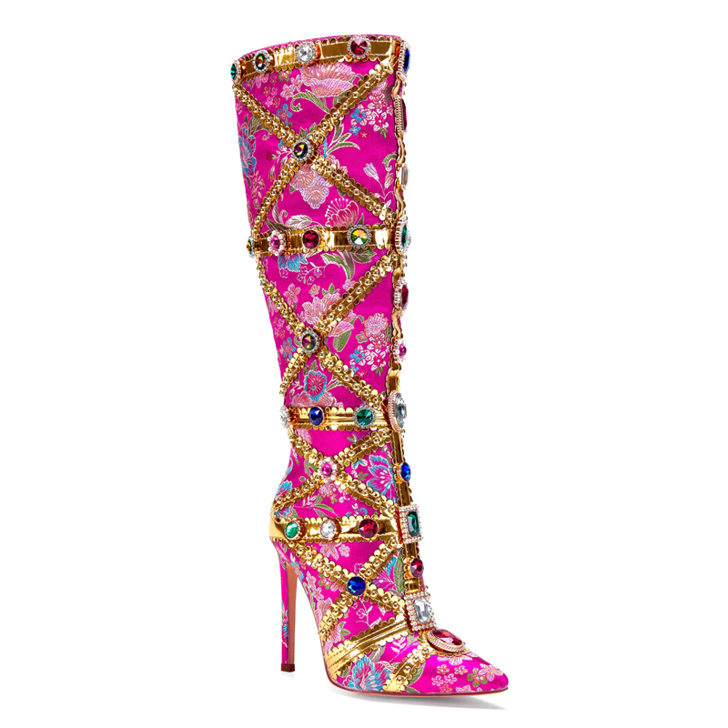 Botas de tacón de aguja multic - Embroidery Gold reseña y precio