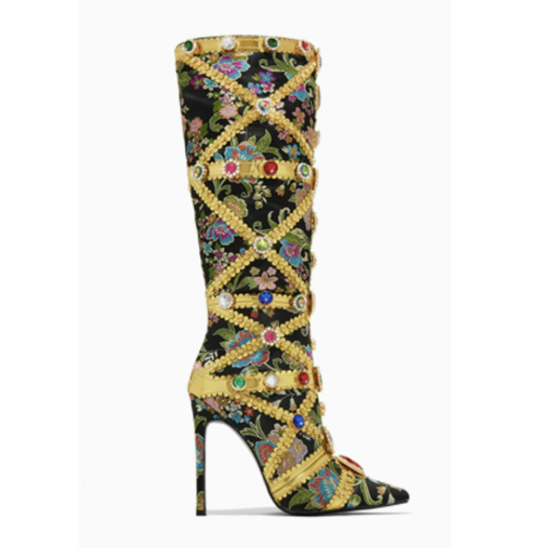 Botas de tacón de aguja multic - Embroidery Gold reseña y precio